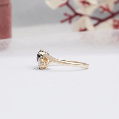 Natural Black Pear Cut Lab Grown Diamond Two Stone Ring