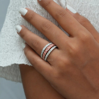 Pink Round Cut Lab Grown Diamond Triple Row Band
