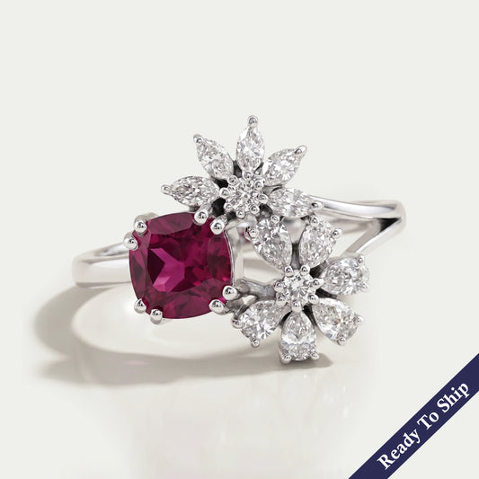 Ruby Cushion Gemstone Split Shank Engagement Ring