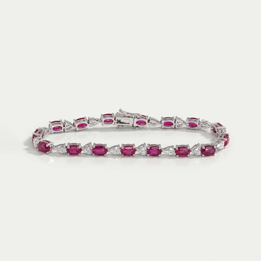Ruby Oval and Diamond Tennis Bracelet Bracelet