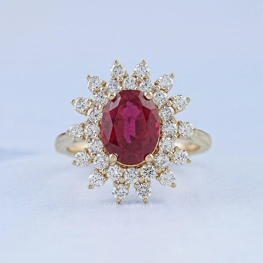Ruby Gemstone Halo Diamond Engagement Ring Ring