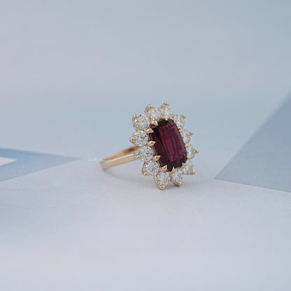 Ruby Elongated Cushion Gemstone Halo Diamond Ring Ring