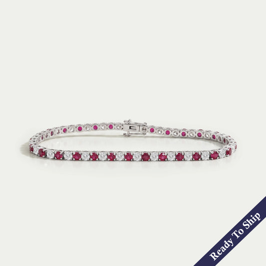 Ruby Round Gemstone And Lab Diamond Tennis Bracelet