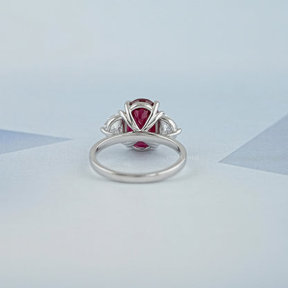 Ruby And Half Moon Diamond Three Stone Ring Ring