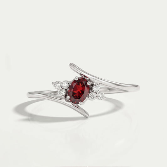Red Oval Cut Lab Diamond Bypass Ring