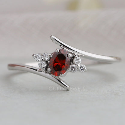 Red Oval Cut Lab Diamond Bypass Ring