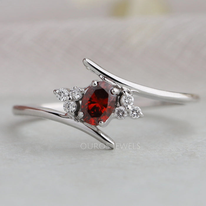 Red Oval Cut Lab Diamond Bypass Ring