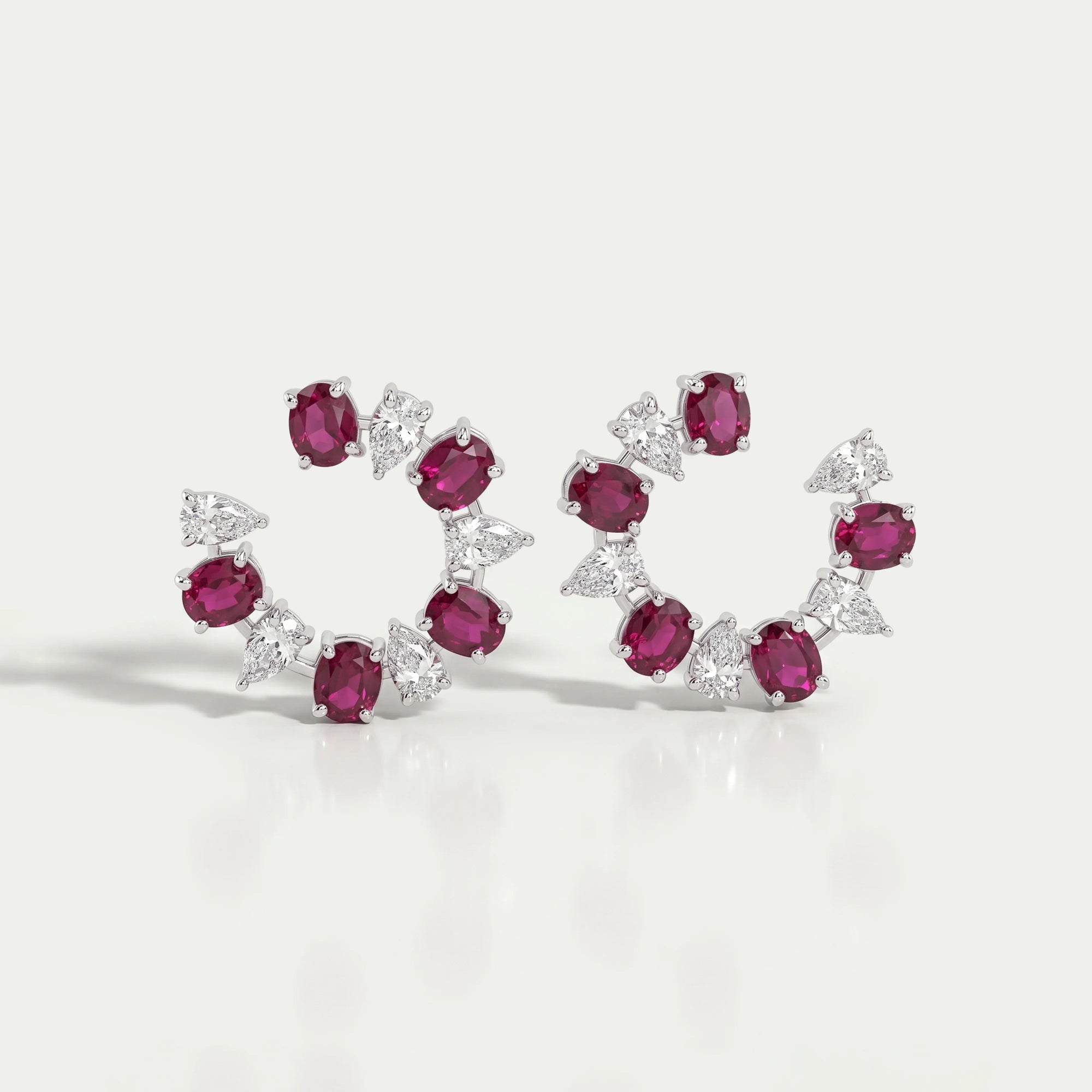 Pear and Red Oval Diamond Stud Earring
