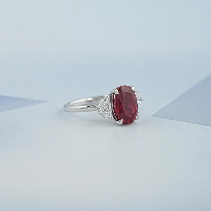 Ruby And Half Moon Diamond Three Stone Ring Ring