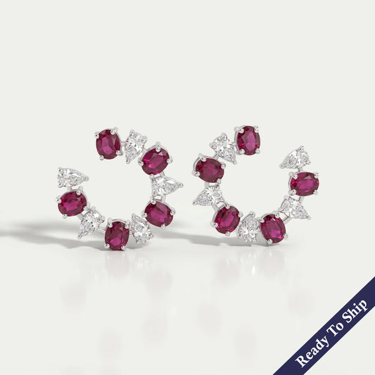 Ruby Oval And Pear Diamond Earrings