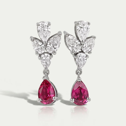 Ruby Pear And Diamond Drop Earrings