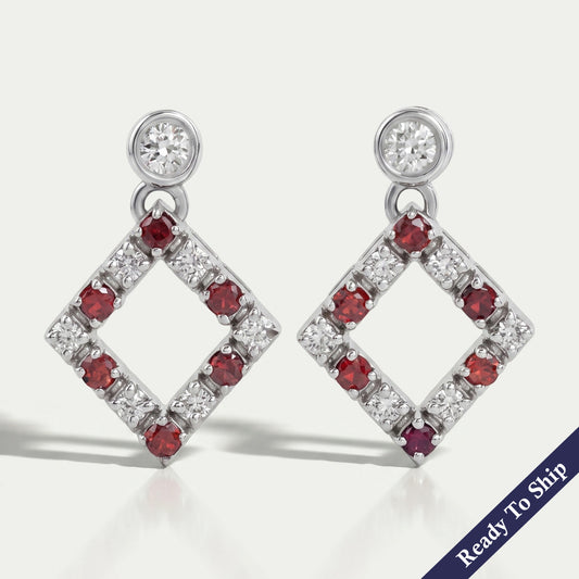 Ruby Round Gemstone Bezel Set Drop Earrings Earrings