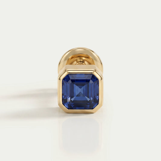 Sapphire Asscher Gemstone Bezel Men's Stud Earring