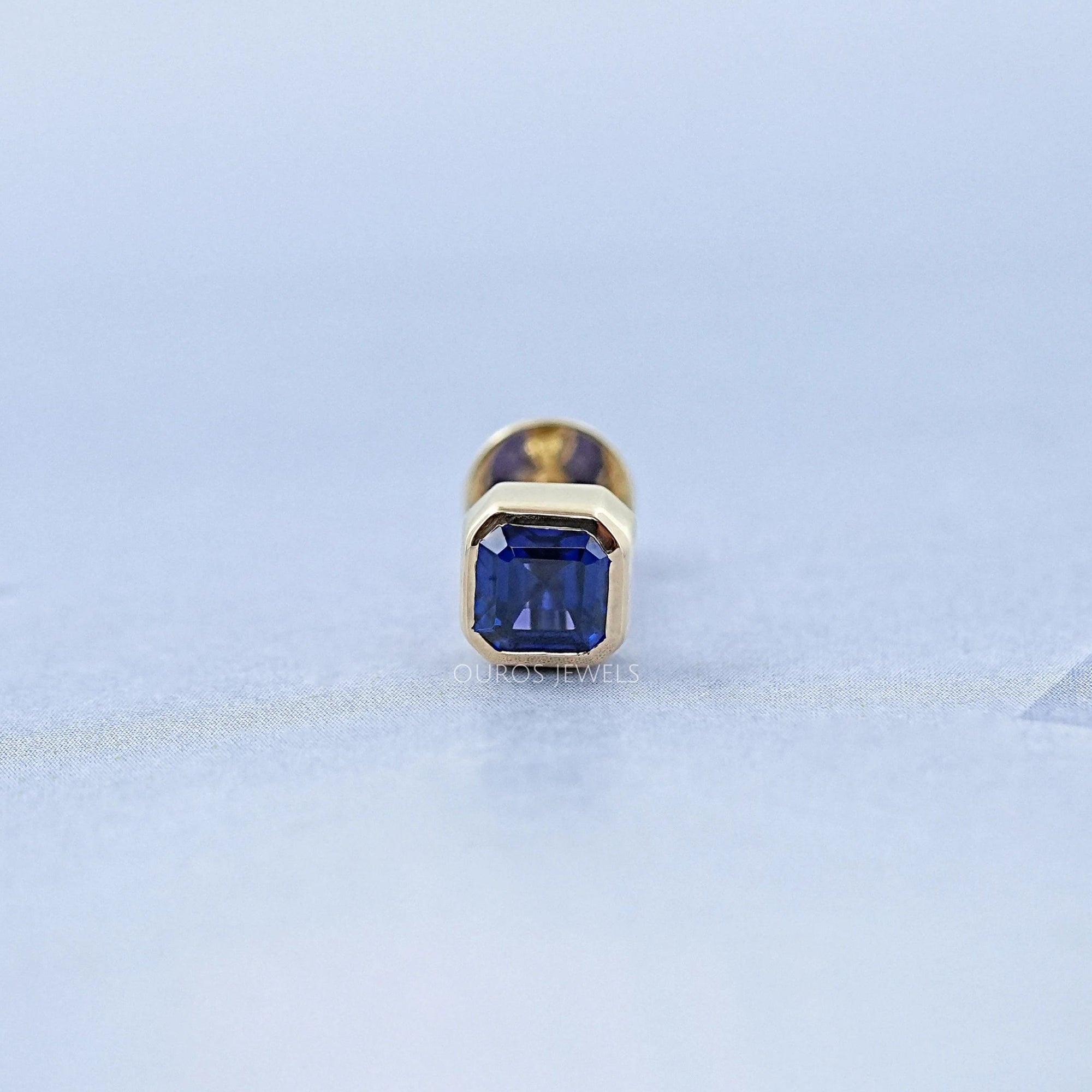 Sapphire Asscher Gemstone Bezel Men's Stud