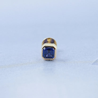 Sapphire Asscher Gemstone Bezel Men's Stud