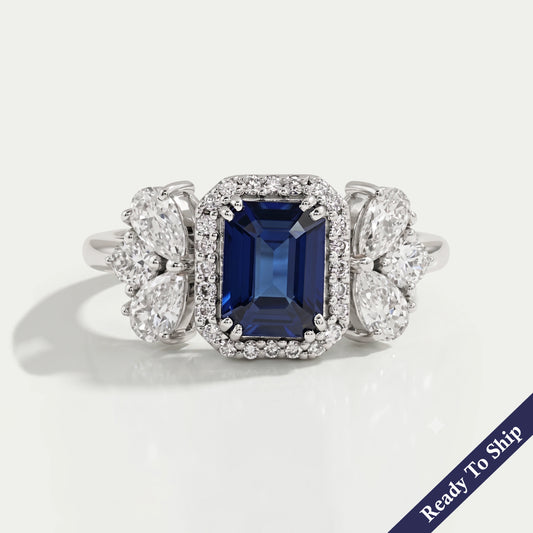 Sapphire Emerald Gemstone Halo Engagement Ring