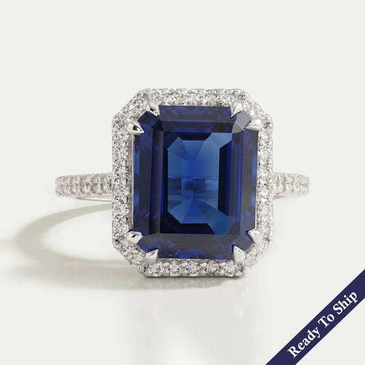 Sapphire Emerald Halo Engagement Ring