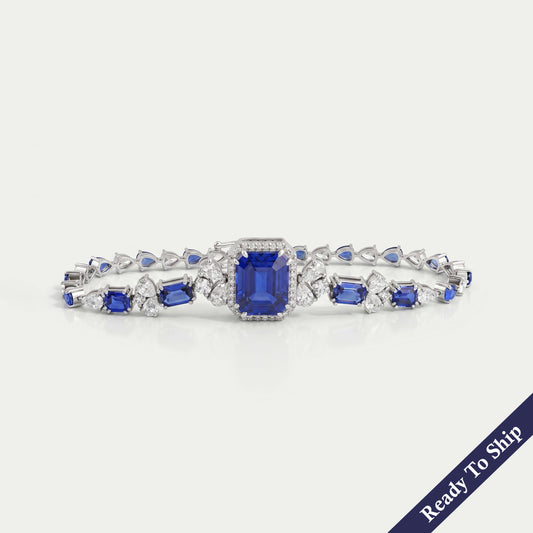 Sapphire Emerald Gemstone And Lab Diamond Halo Bracelet