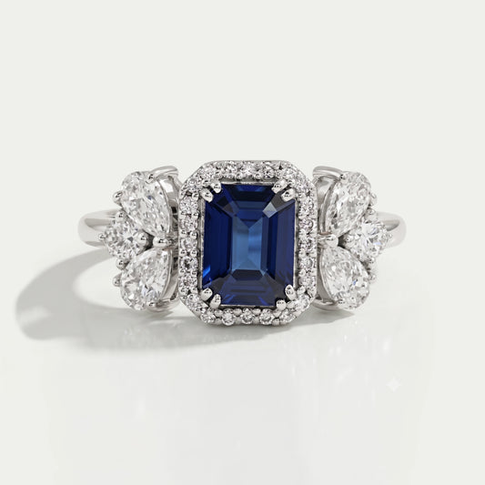 Blue Sapphire Halo Engagement Ring
