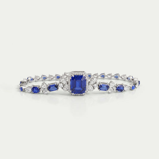 Sapphire Emerald Cut Halo Diamond Bracelet