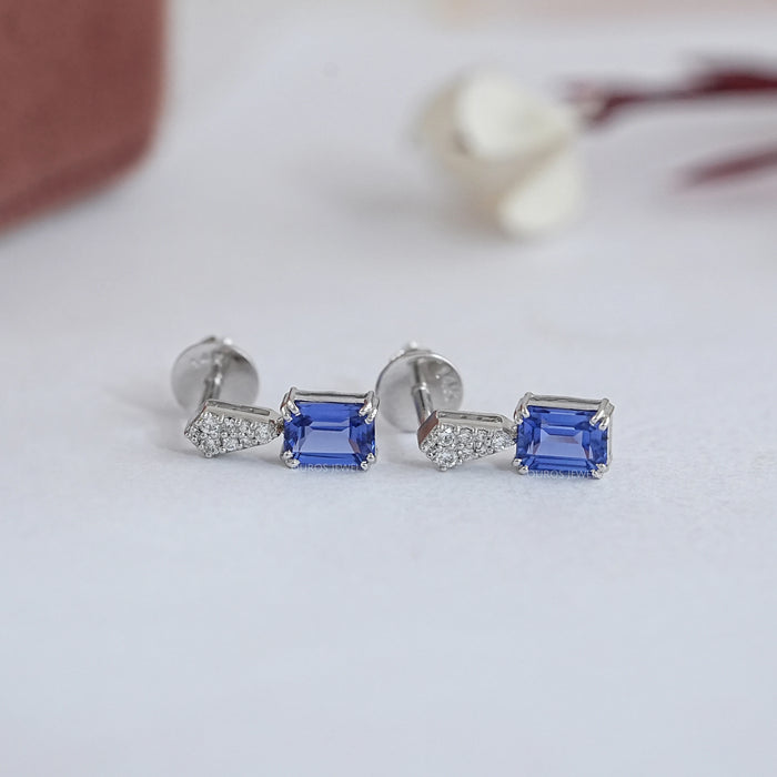Sapphire Emerald Gemstone Round Diamond Drop Earrings Earrings