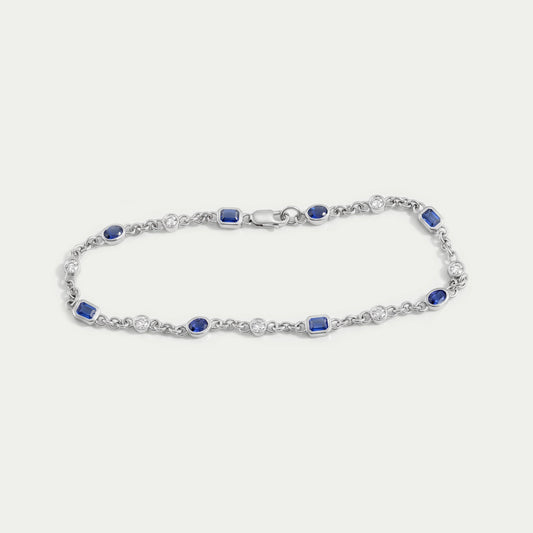 Sapphire Emerald Cut Gemstone Chain Bracelet