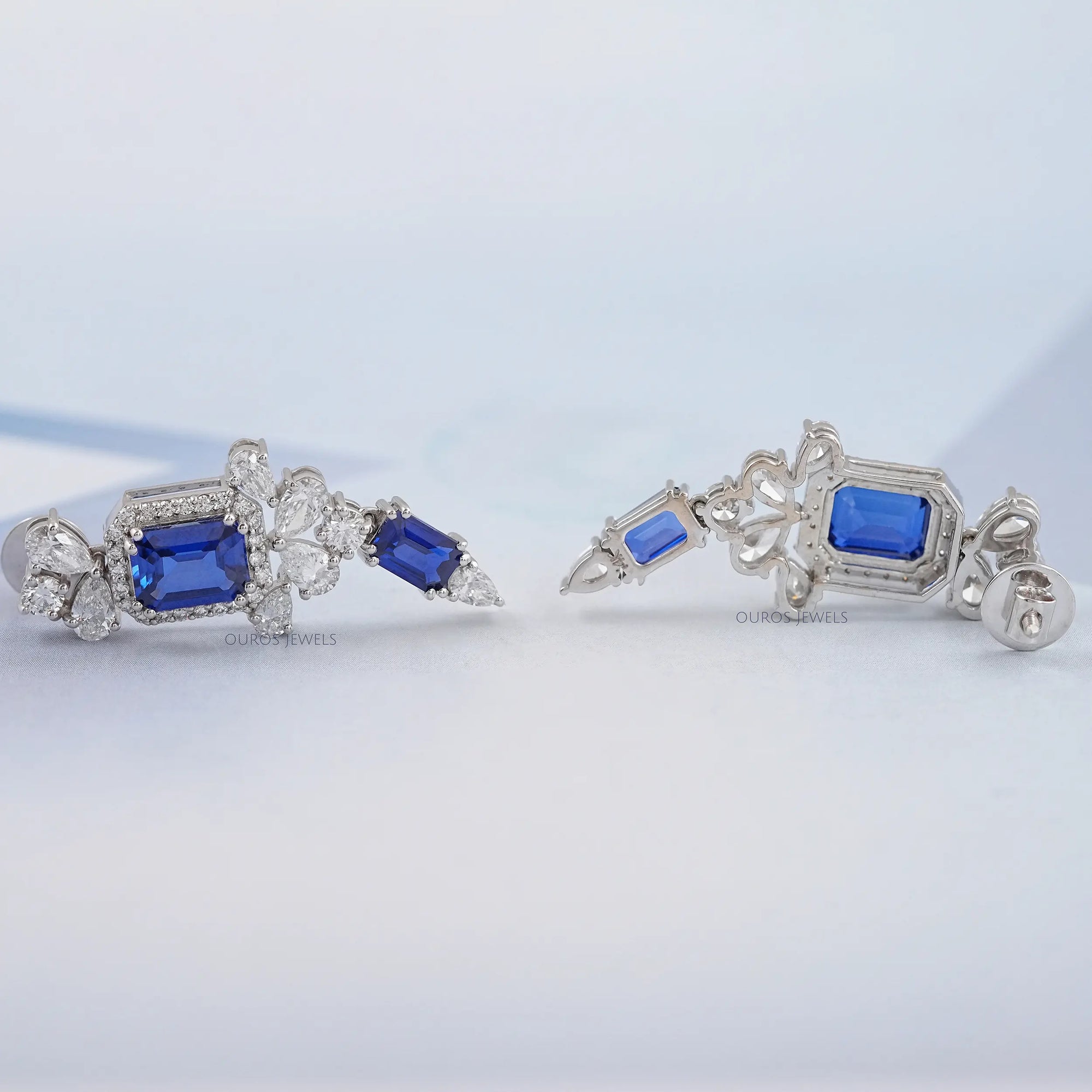 Sapphire Emerald Gemstone And Lab Diamond Drop Earrings