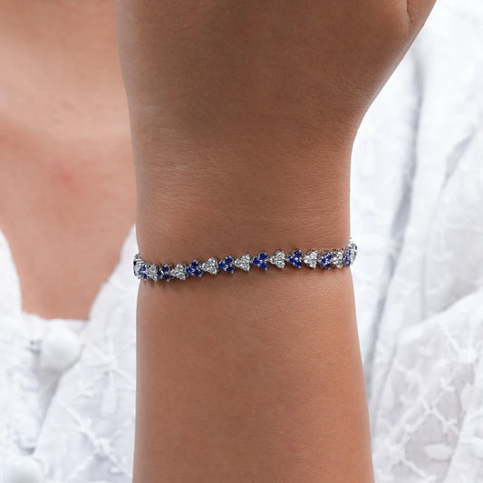 Three Stone Sapphire Round Cut Link Bracelet