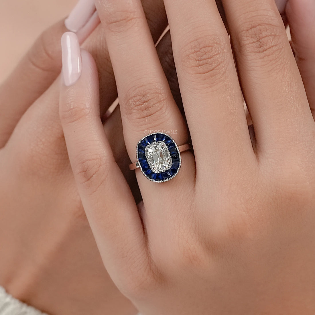 Old Mine Cushion Cut Halo Gemstone Engagement Ring Rings