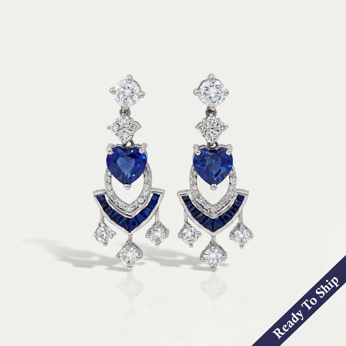 Sapphire Heart And Round Cut Cluster Drop Dangle Earrings Earrings