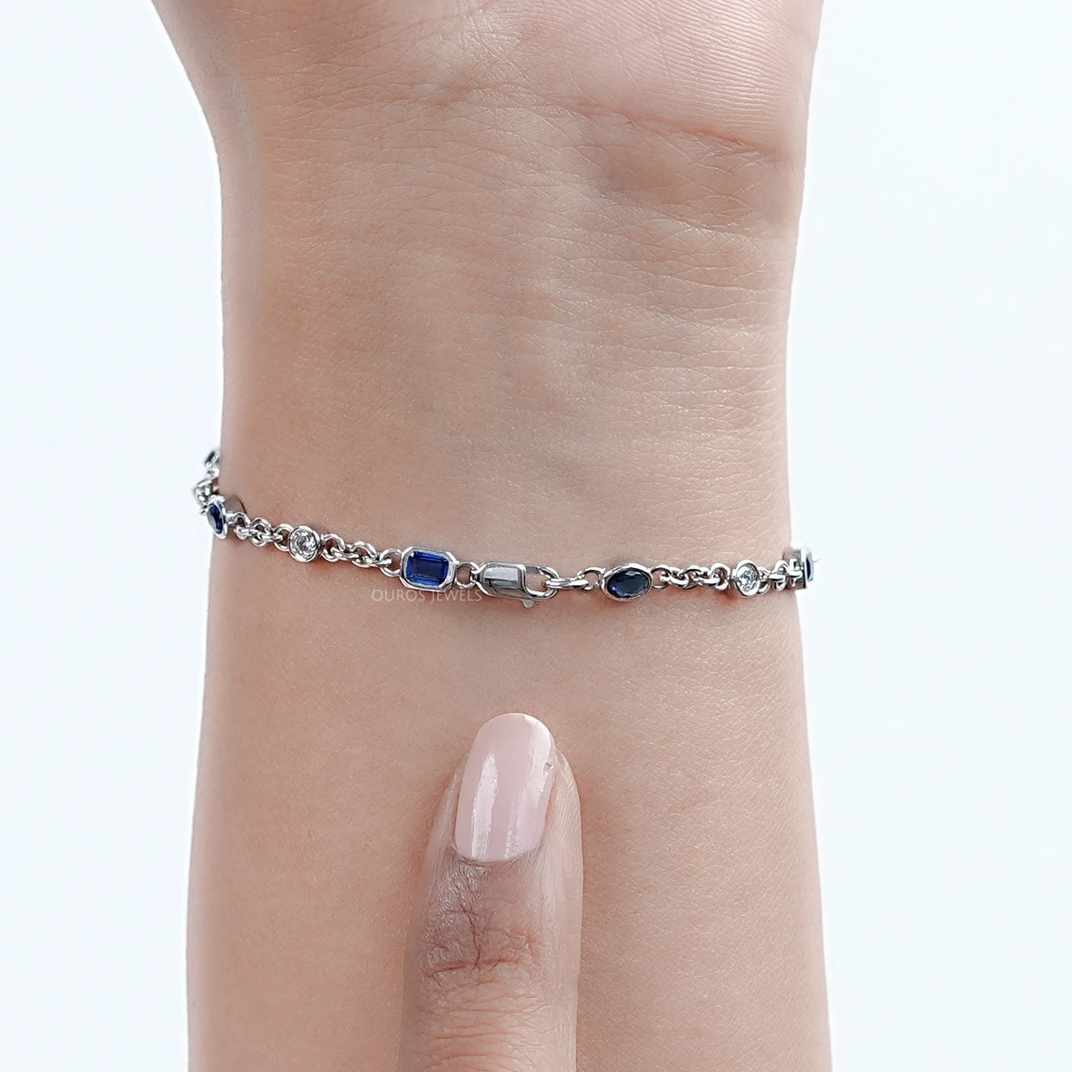 Sapphire Emerald Cut Gemstone Chain Bracelet