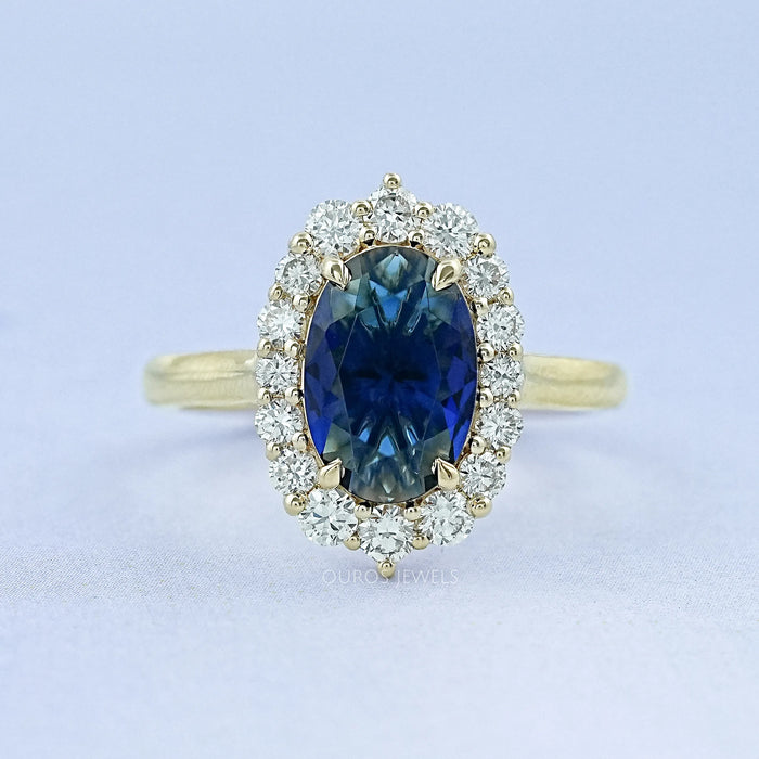 Sapphire Oval Gemstone Halo Engagement Ring Ring
