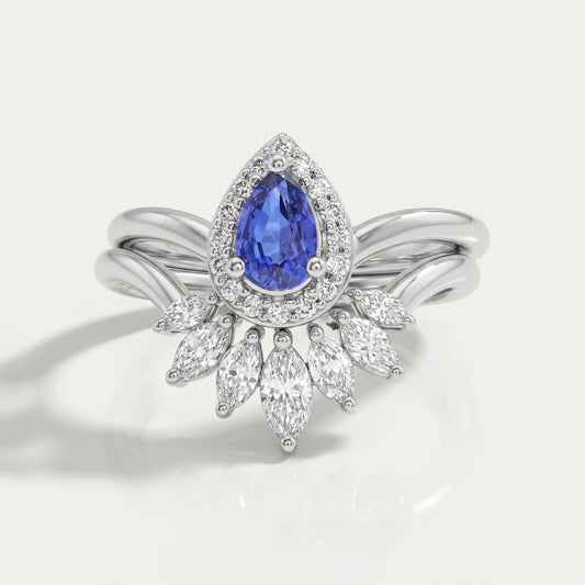 Sapphire Pear Curved Wedding Ring