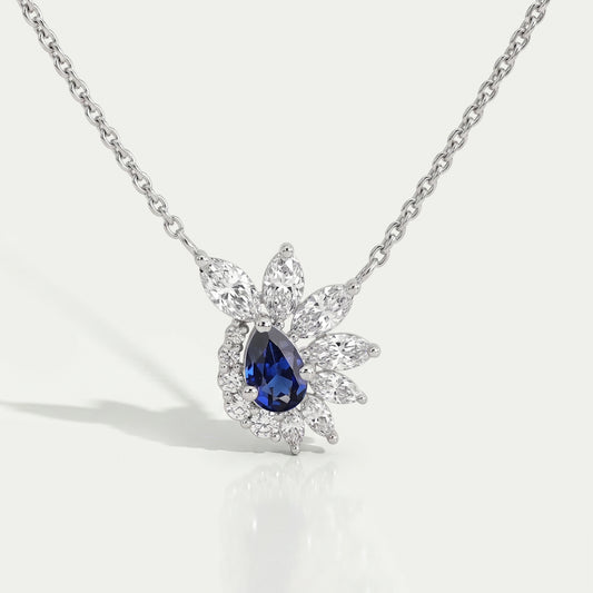 Blue Sapphire And Diamond Floral Cluster Pendant Necklace Necklaces