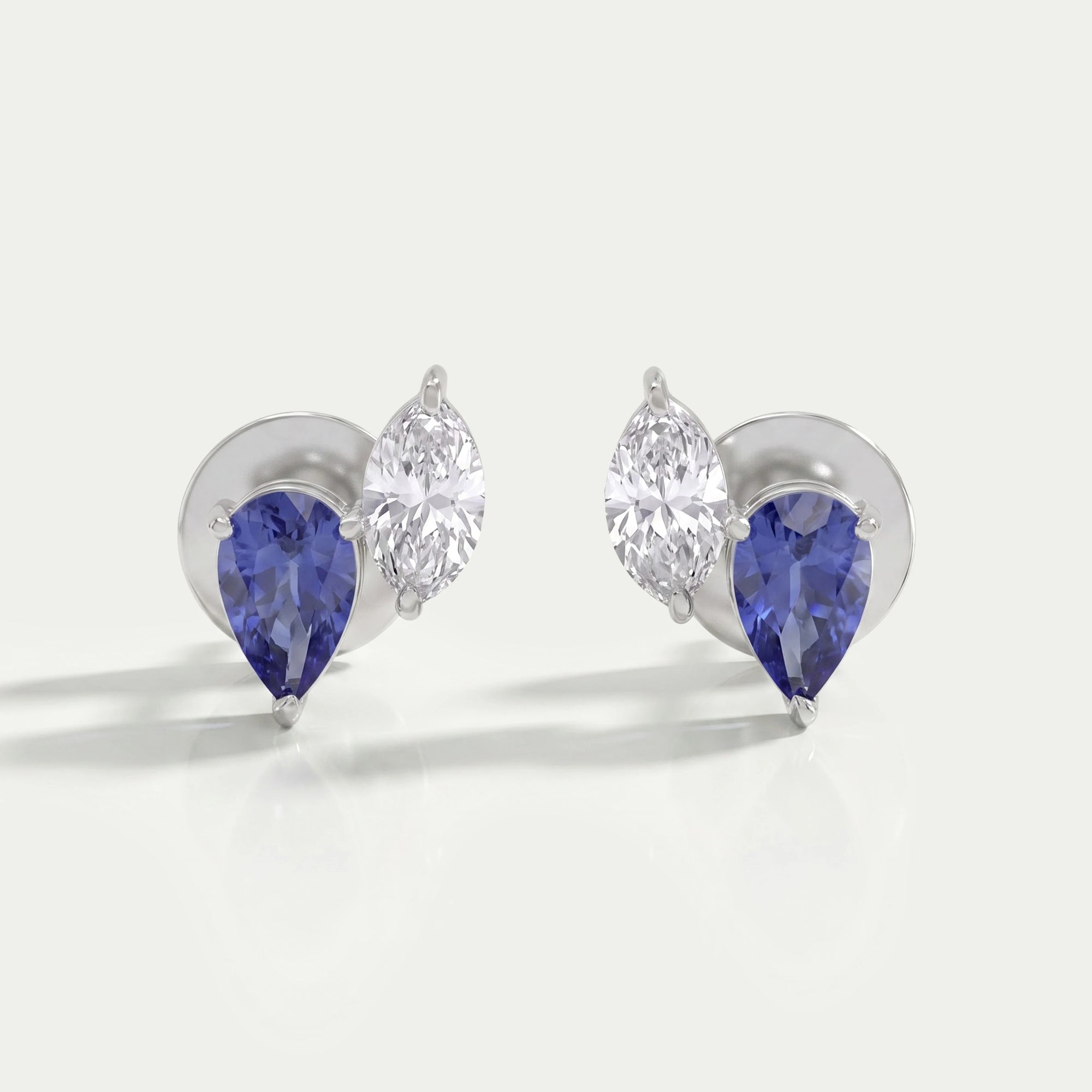 Two Stone Sapphire Pear And Marquise Diamond Stud Earrings