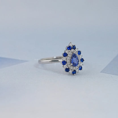 Sapphire Pear And Double Halo Engagement Ring