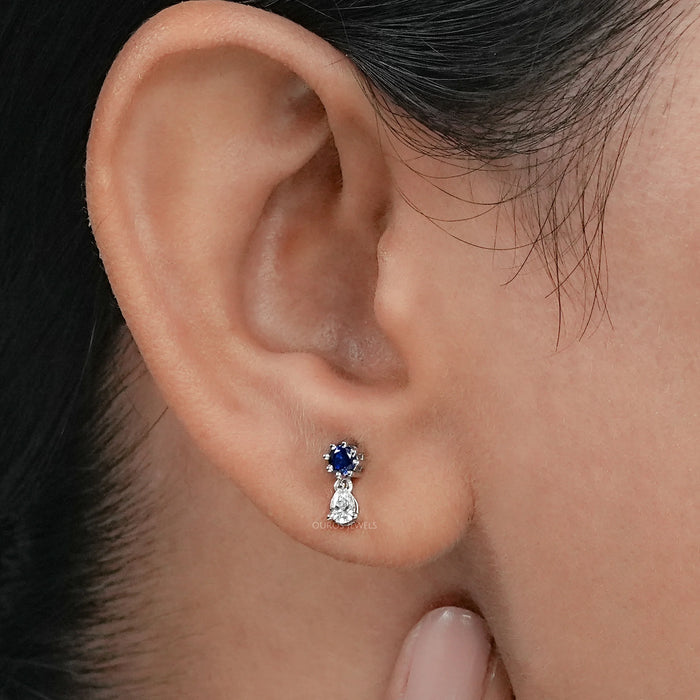 Sapphire Round Cut Gemstone Dangle Earrings