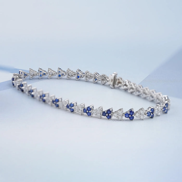 Three Stone Sapphire Round Cut Link Bracelet
