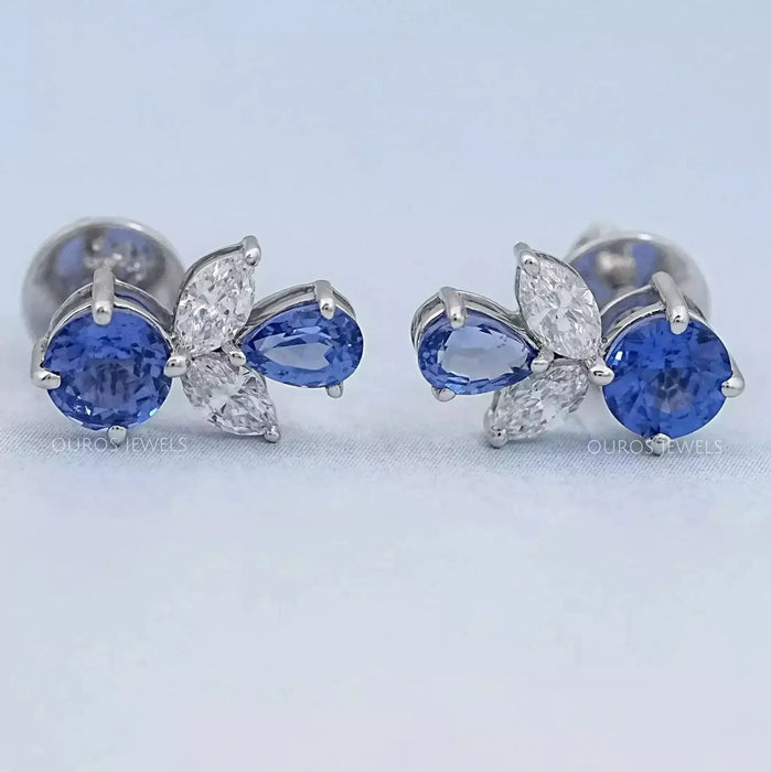 Sapphire Round And Pear Gemstone Stud Earrings Earrings