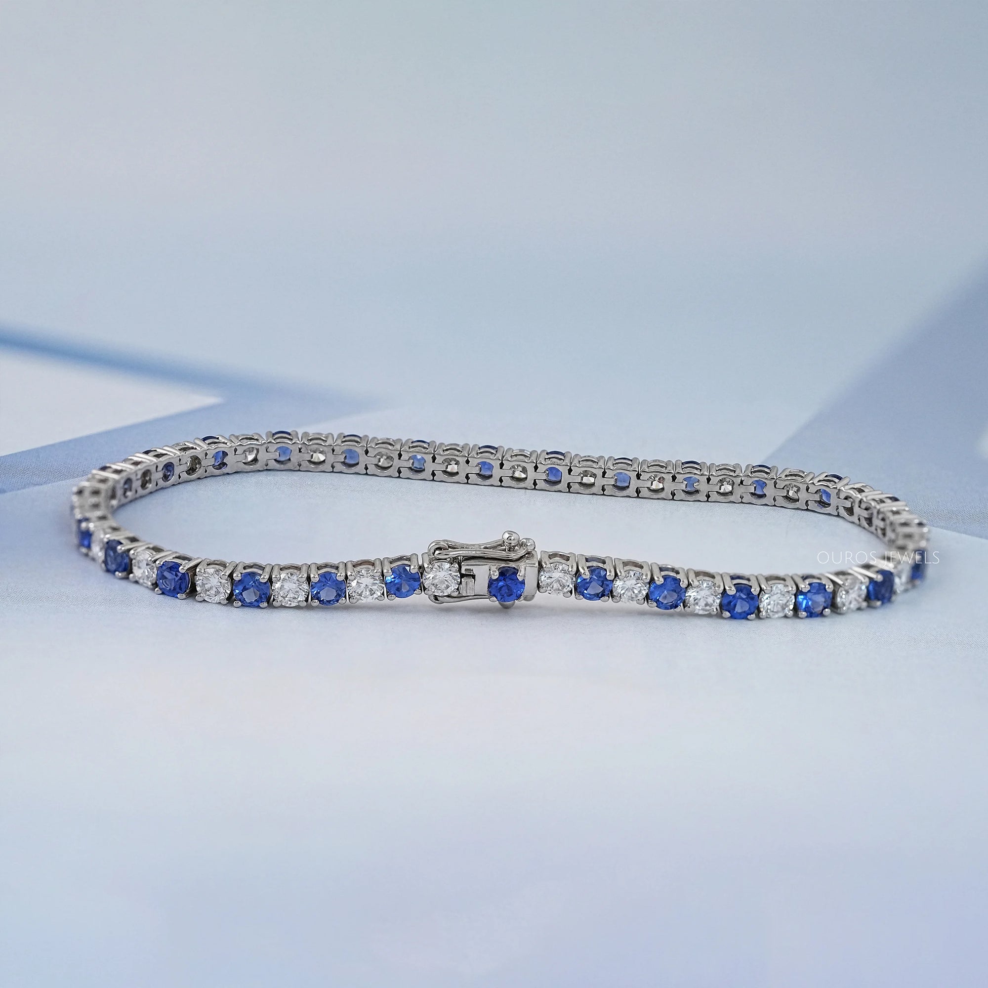 Sapphire Round Gemstone And Lab Diamond Tennis Bracelet