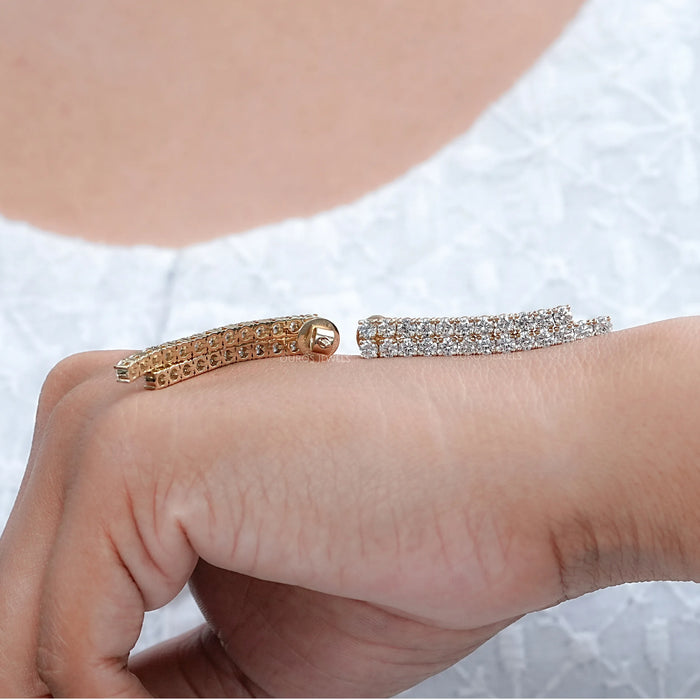 Round Diamond Double Row Drop Earrings