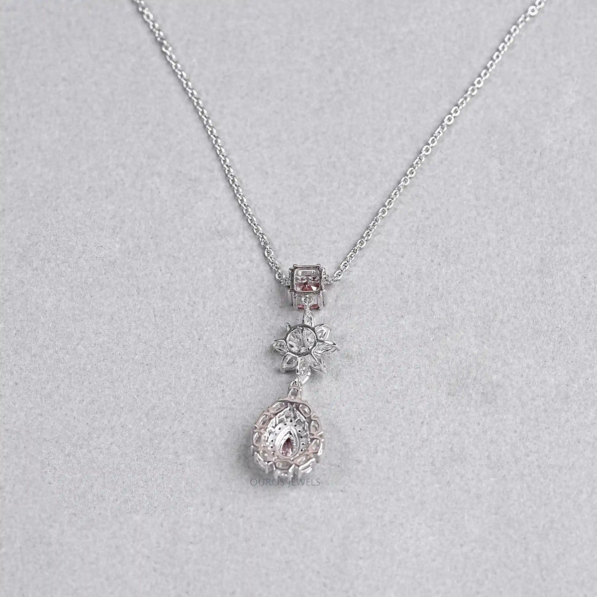 Pear Shape Double Halo Diamond Drop Pendant Necklace Necklaces