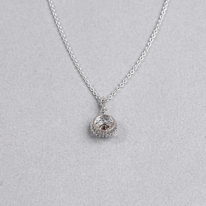 Double Halo Round Shape Champagne Diamond Pendant Necklaces
