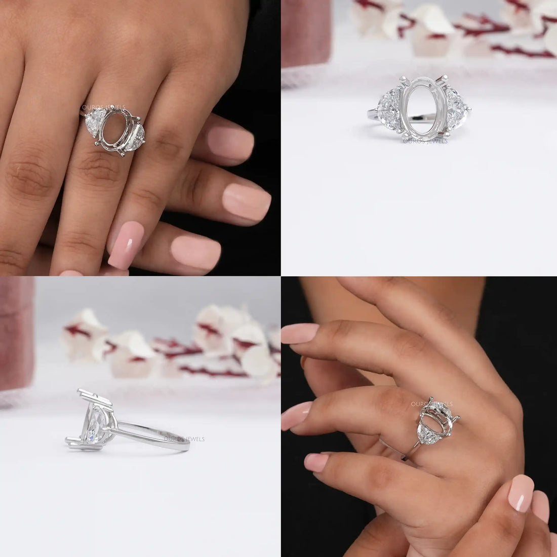 Oval Shape And Half Moon Semi Mount Engagement Ring