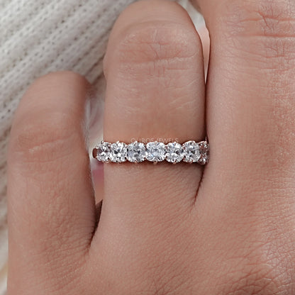 Seven Stone Old Mine Cushion Diamond Wedding Band Ring