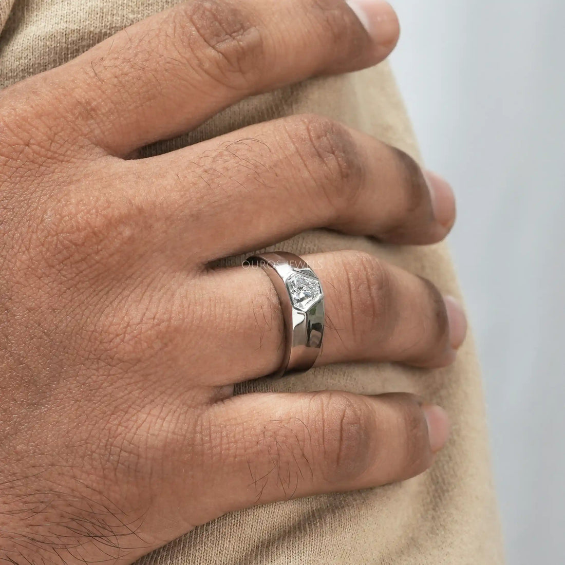 Shield Cut Lab Grown Diamond Solitaire Mens Wedding Band