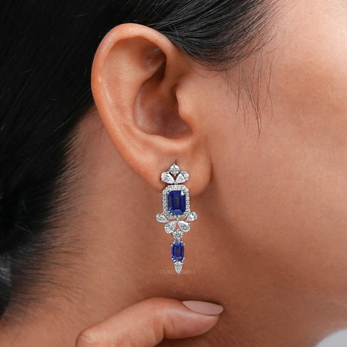 Blue Sapphire Gemstone Drop Earrings Earring