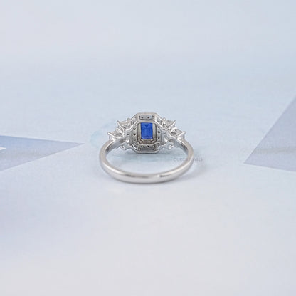 Emerald Sapphire Halo Engagement Ring