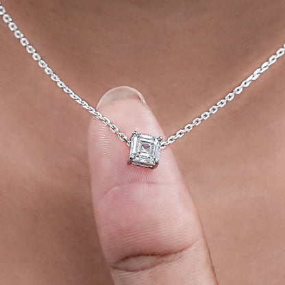 Asscher Cut Lab Grown Diamond Solitaire Pendant Necklaces