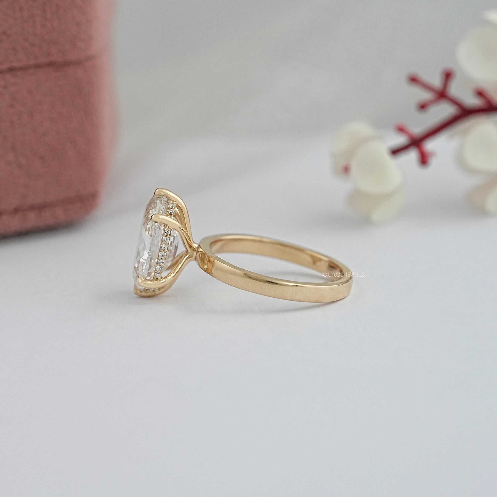 Portuguese Oval Lab Diamond Hidden Halo Ring Ring